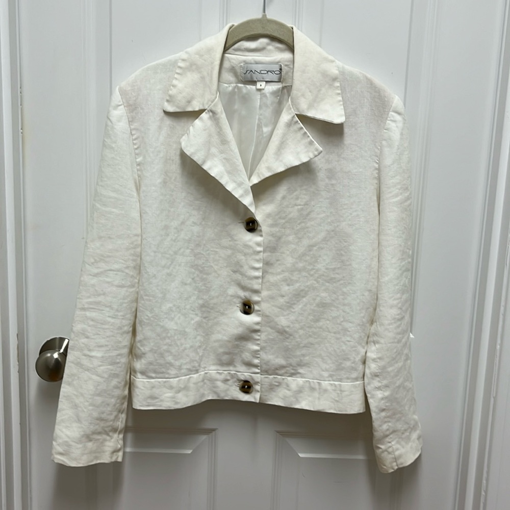 Sandro Cropped Linen Button-Up Jacket - size 8